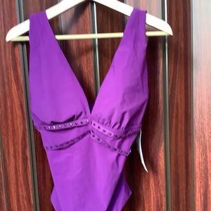 Purple one-piece swimsuit